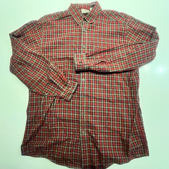 Vintage LL Bean Flannel Shirt Mens Large TALL LT Plaid Casual‎ Green Black Red - Picture 2 of 6